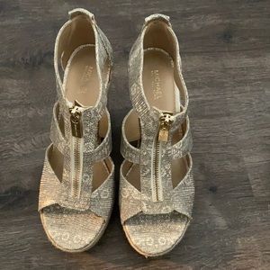 Michael Kors Berkley espadrille wedge sandal, gold/beige color